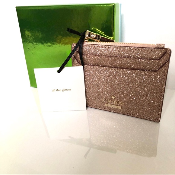 kate spade Handbags - KATE SPADE Glitter Rose Gold Coin Wallet Credit